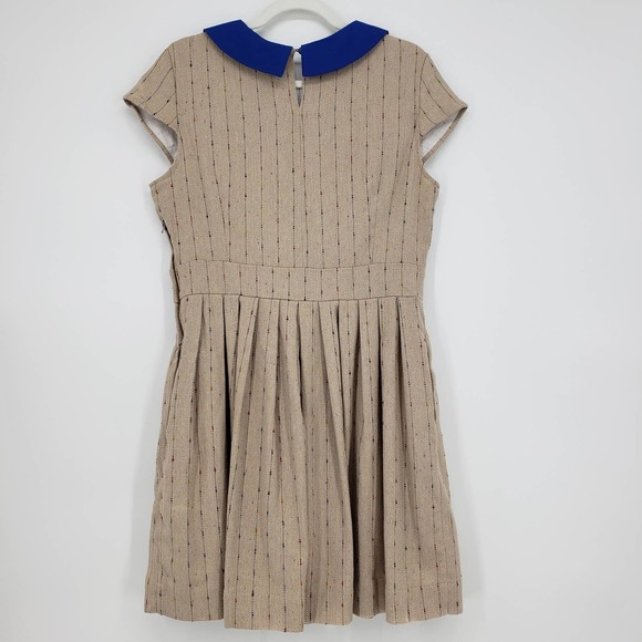 Modcloth Myrtlewood of California Dress L Taking the Train Fit & Flare Tweed Tan - Picture 2 of 8